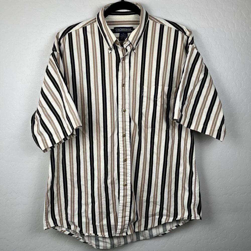 Vintage Crossings Short‎ Sleeve Shirt Men's Sz L Button Up Striped Single Stitch